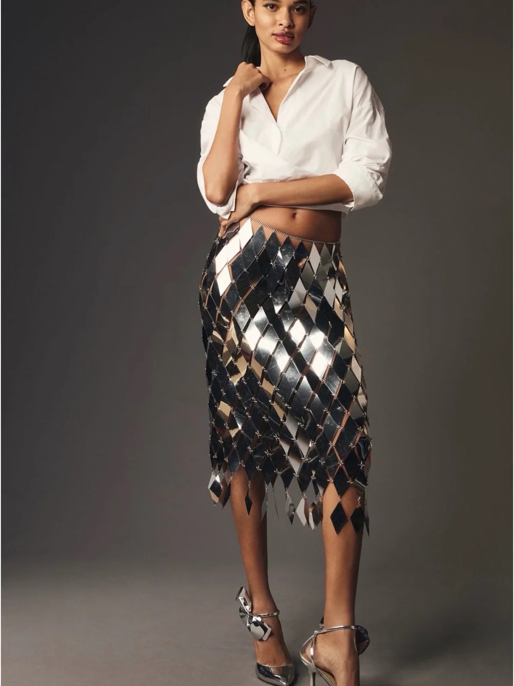 NWT Maeve Silver Pailette Mosaic Skirt Size S/M